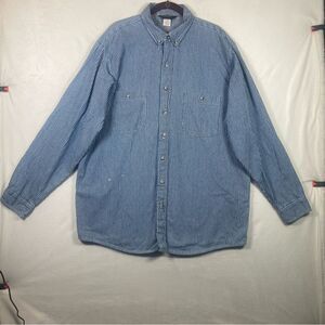 Vintage OshKosh Railroad Stripe Work Shirt Men's XXLT 70-80's Button Down